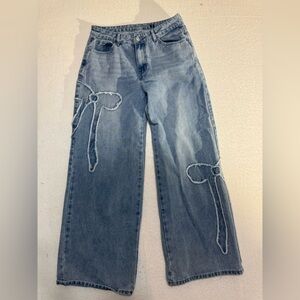 J For Justify Wide Leg Jeans Womens Size 9 Distressed Y2K Denim Bow Detail